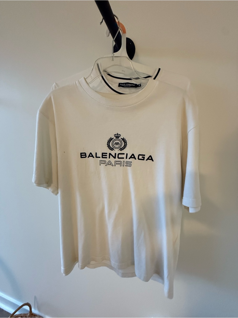 Balenciaga White Short Sleeve Tee with Black Crest Logo